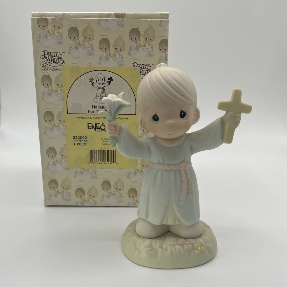 Vintage 90's Precious Moments Porcelain Figurine 'Hallelujah For The Cross' NIB